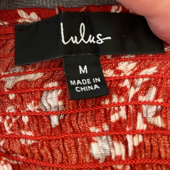 Lulu’s Red Orange Ruffle Midi Dress - Picture 3 of 4